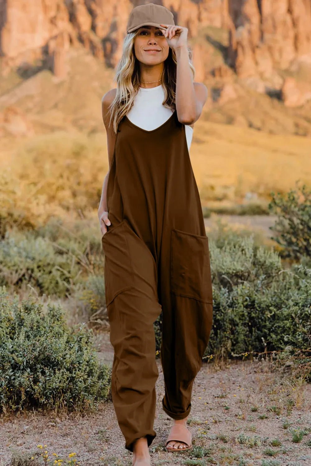 Double Take Full Size V - Neck Sleeveless Jumpsuit with Pockets - Seedandsoulful