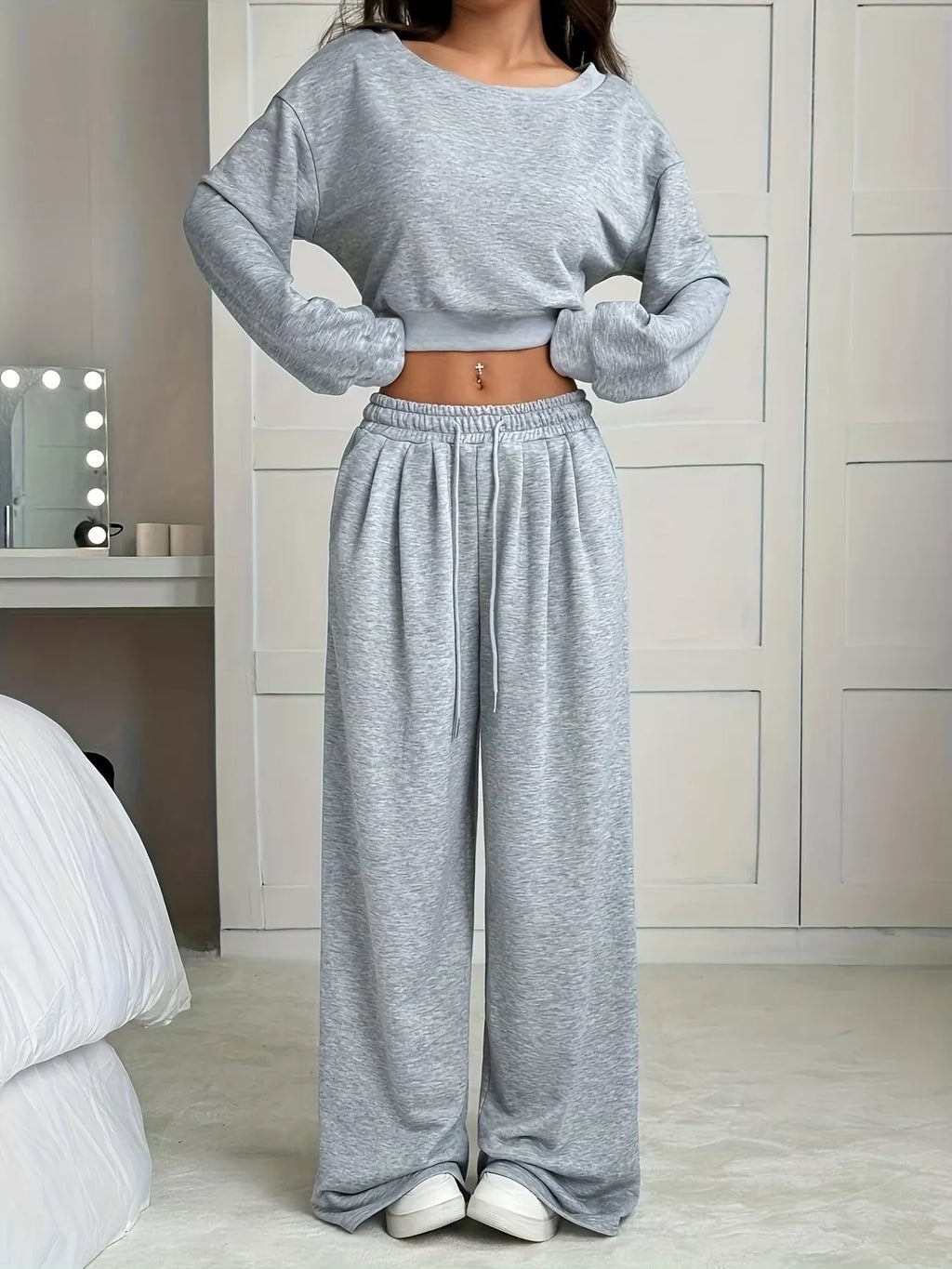 Full Size Boat Neck Crop Top & Wide Leg Pants Set Plus Size - Seedandsoulful