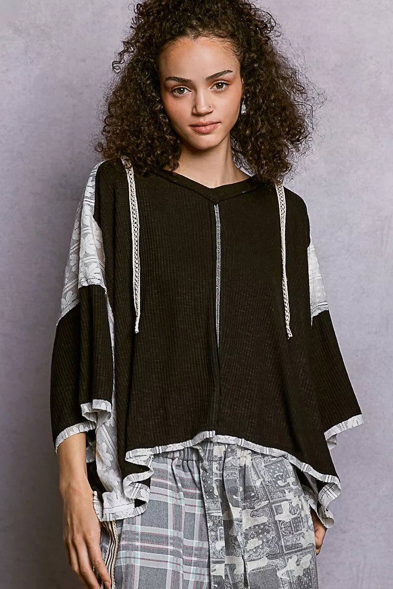 POL Short Sleeve Hoodie Top with Lace Detail - Seedandsoulful