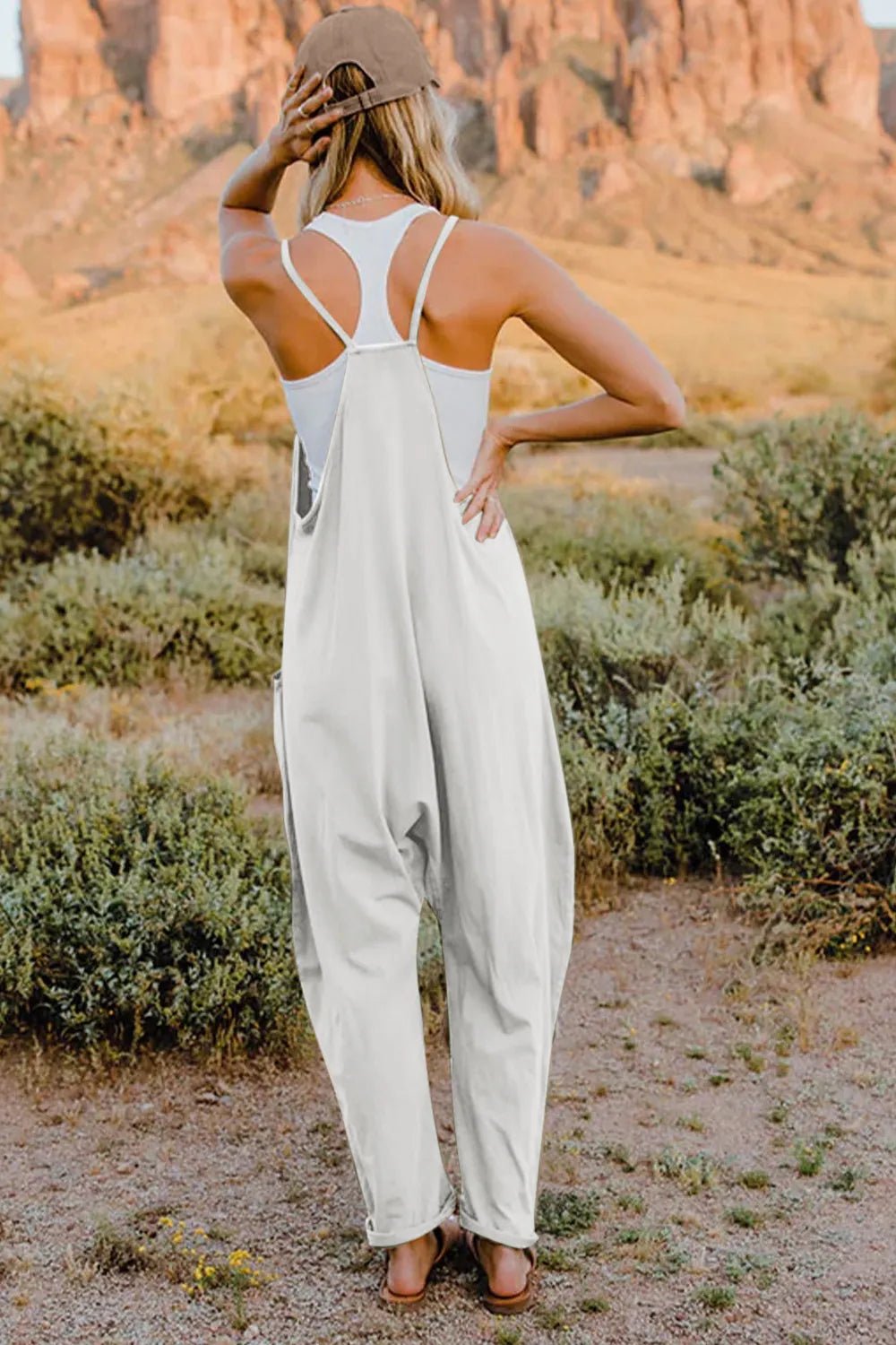 Double Take Full Size V - Neck Sleeveless Jumpsuit with Pockets - Seedandsoulful