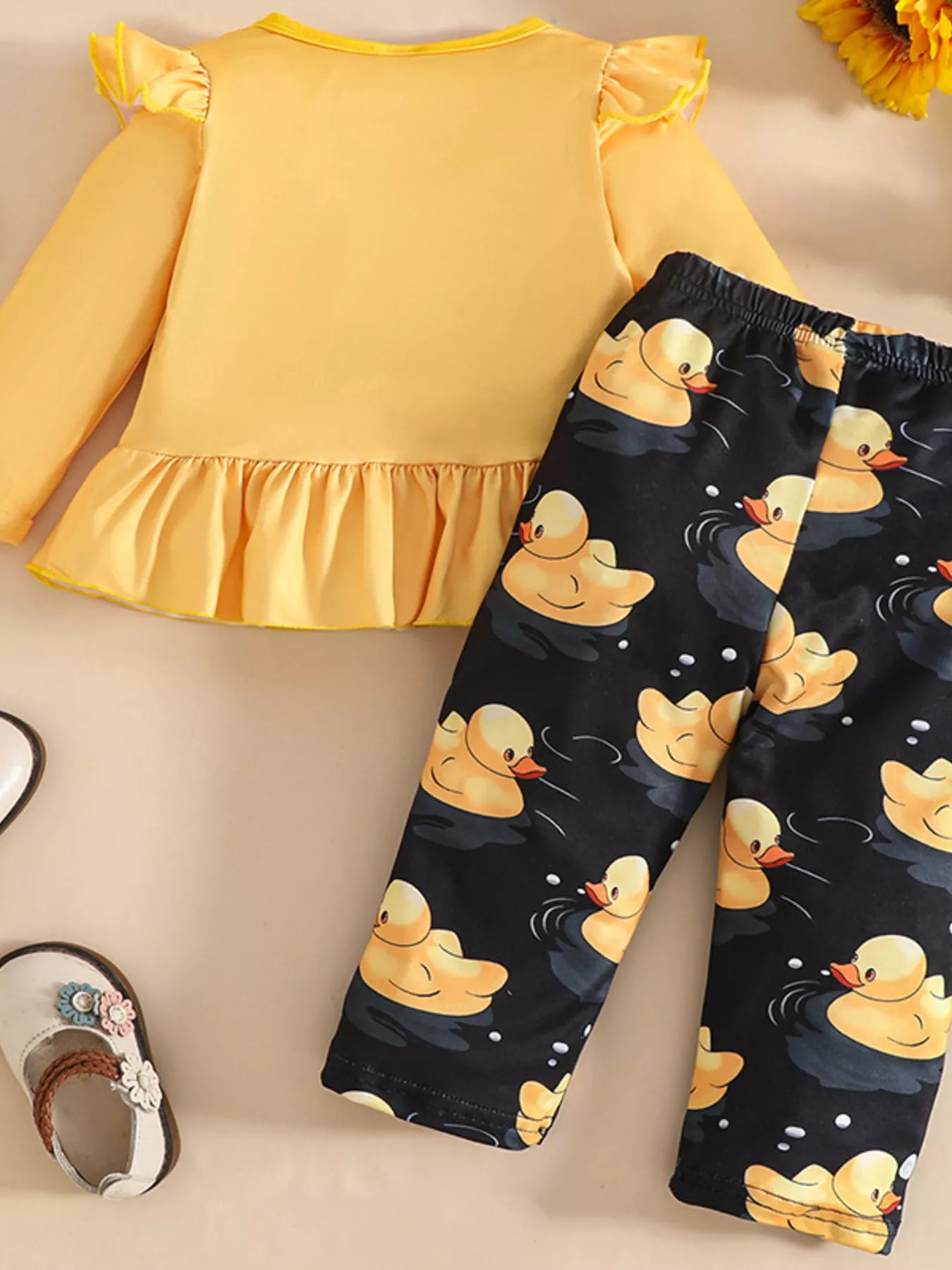 Children's Cute Duck Print Long Sleeve Top and Pants Set - Seedandsoulful