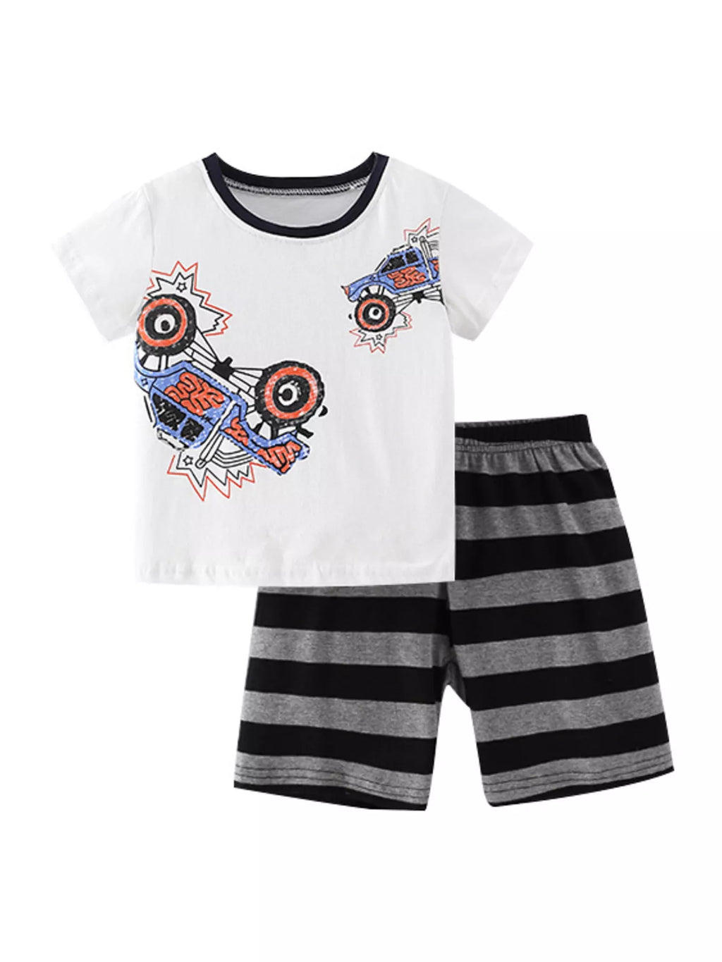Children's Monster Truck Tee & Striped Shorts Set - Seedandsoulful