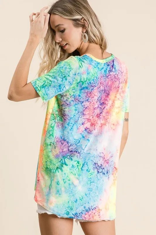BiBi Tie Dye Print Jersey V Neck Top - Seedandsoulful