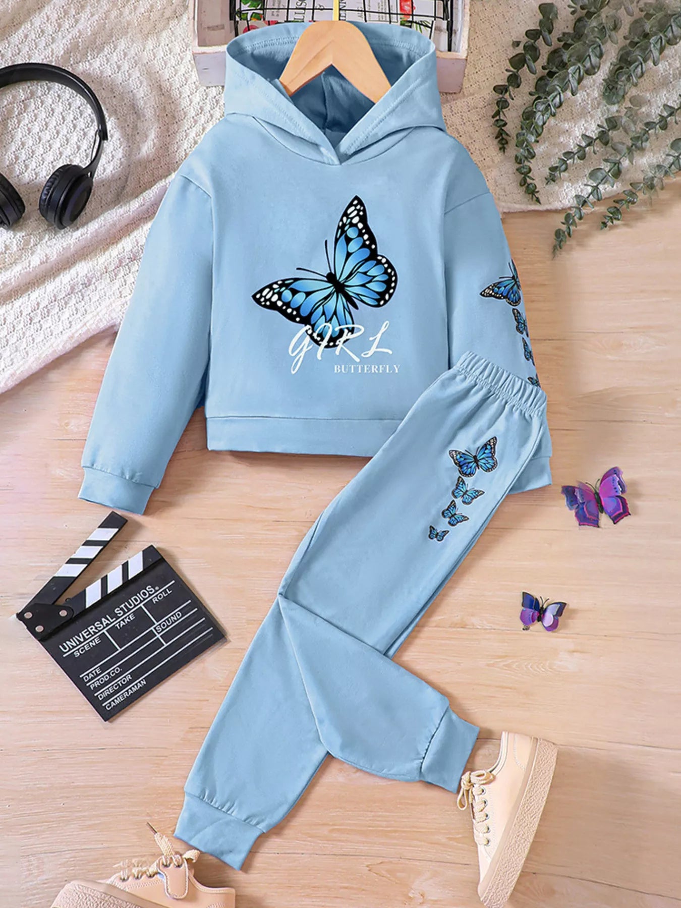 Childrens's Butterfly Print Hoodie & Pants Set - Seedandsoulful