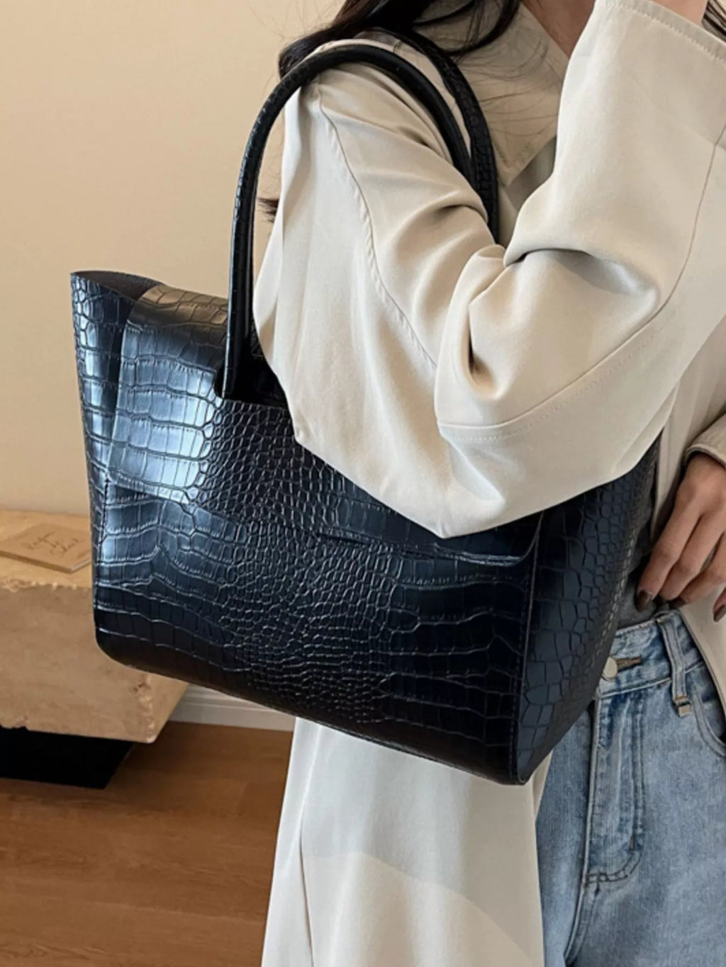 Crocodile Embossed Tote Bag - Seedandsoulful