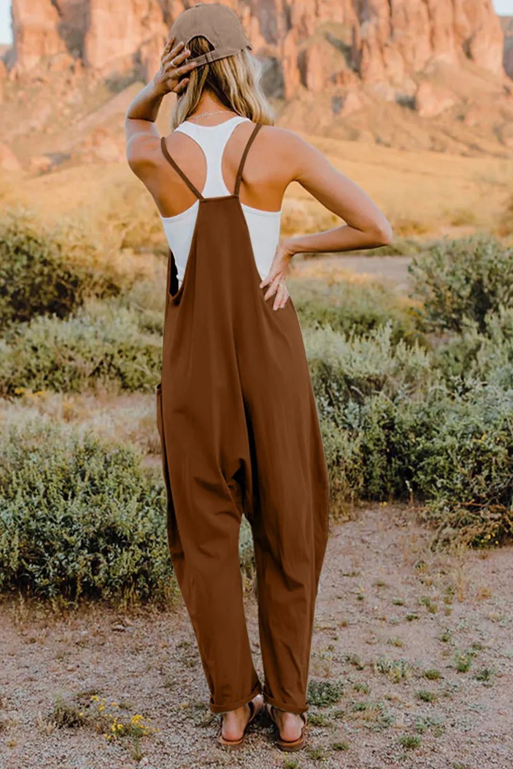 Double Take Full Size V - Neck Sleeveless Jumpsuit with Pockets - Seedandsoulful