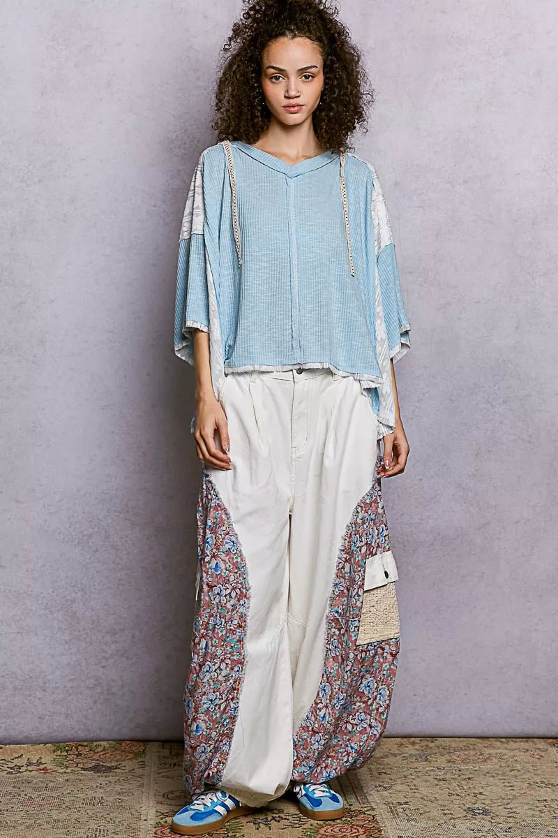 POL Short Sleeve Hoodie Top with Lace Detail - Seedandsoulful