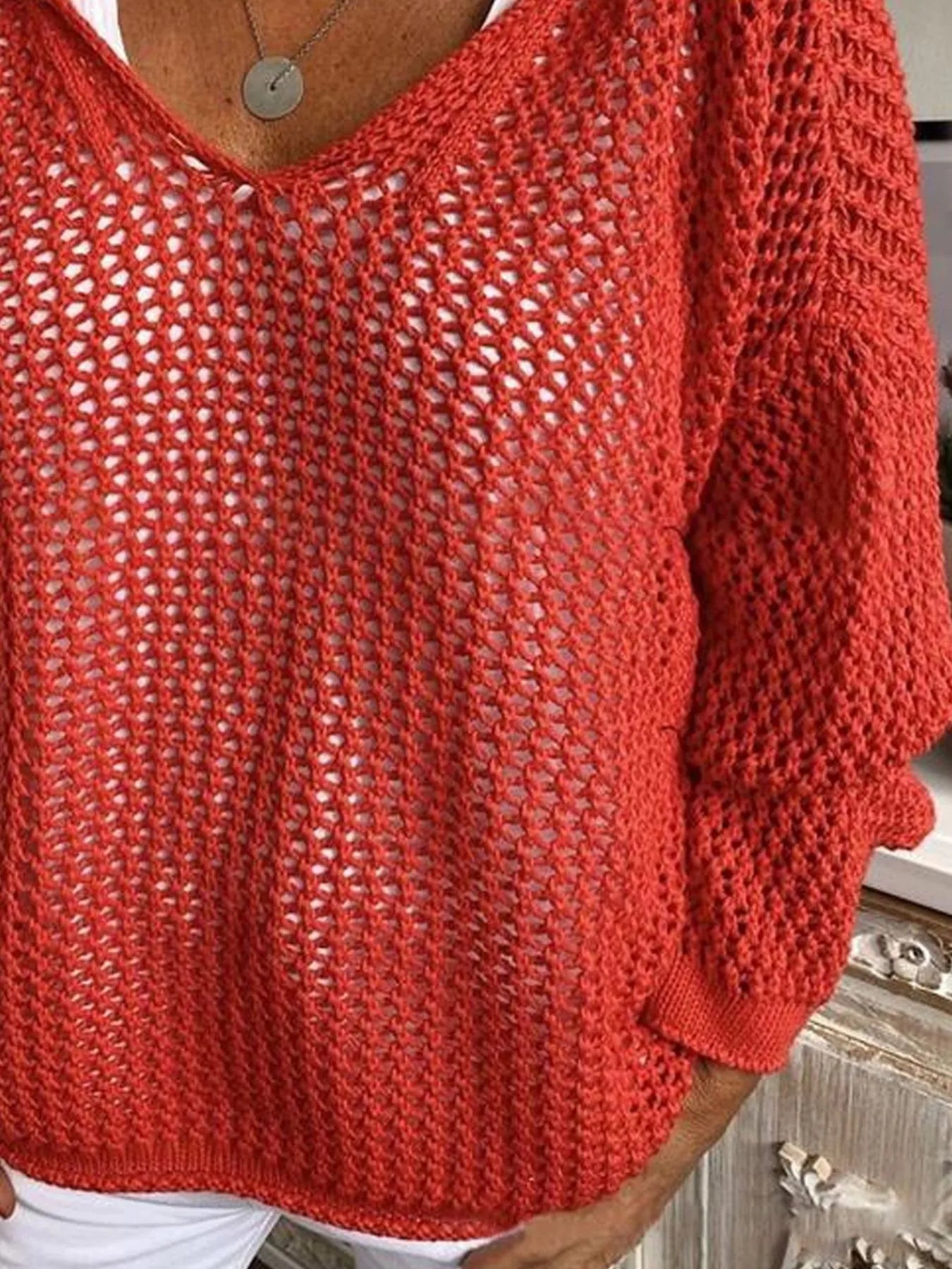 Openwork Long Sleeve Hooded Knit Cover Up - Seedandsoulful