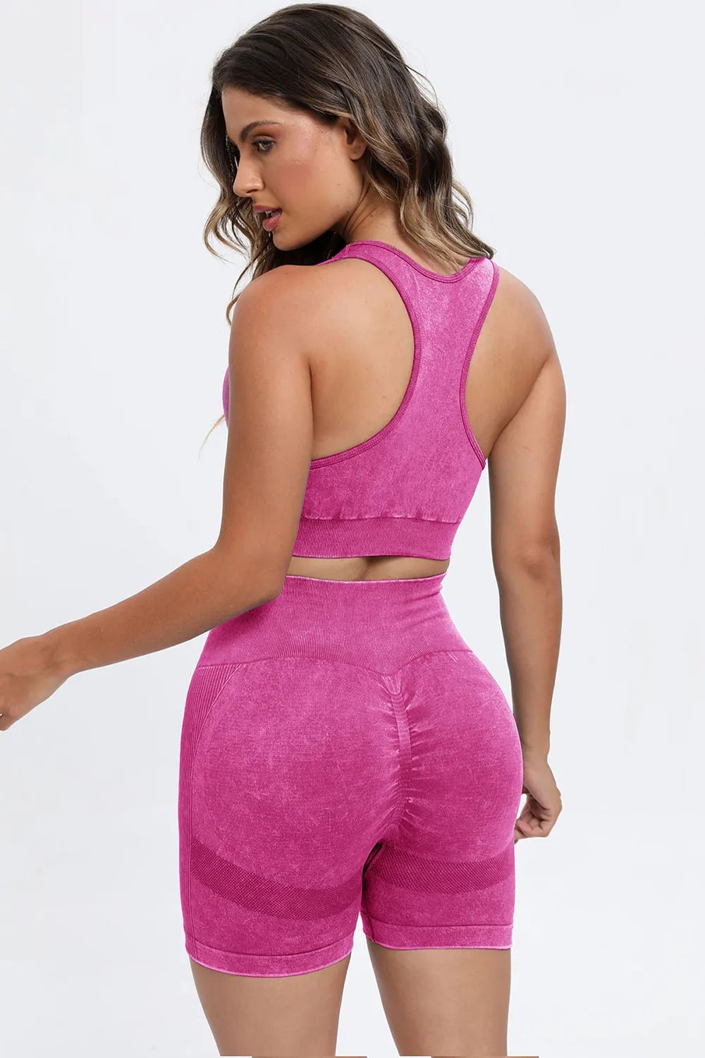 3 Piece Washed Square Neck Wide Strap Active Set - Seedandsoulful