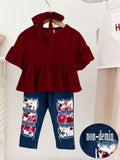 Children's Ruffle Sleeve Top & Floral Patch Pants Set - Seedandsoulful