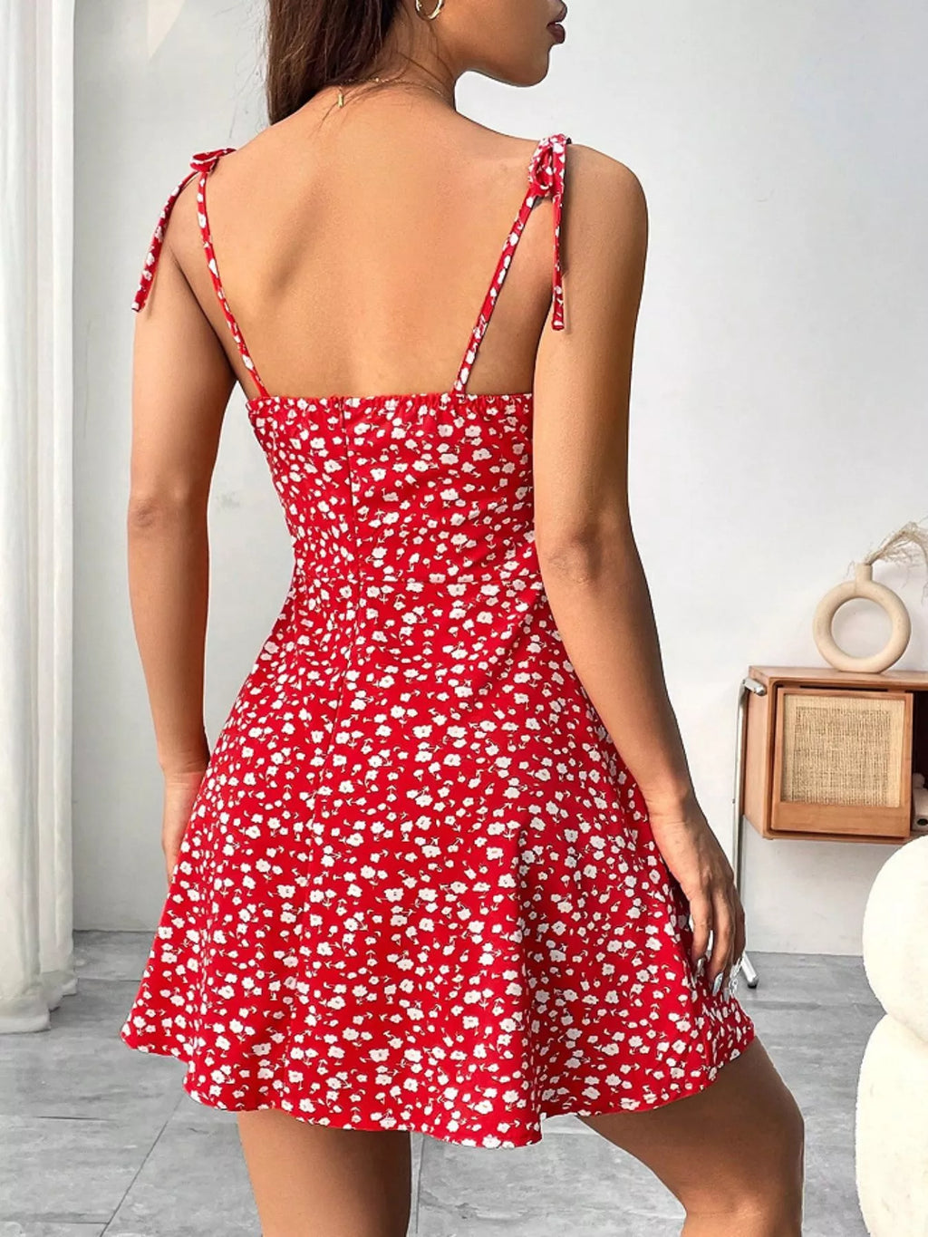 Floral Print Tie Strap Mini Dress - Seedandsoulful