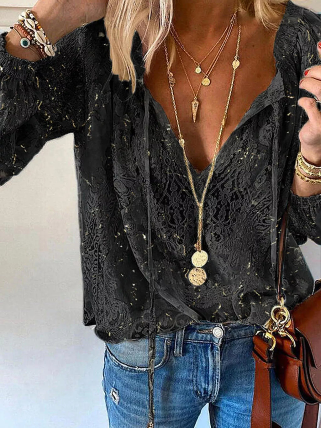 Lace Tie - Neck Blouse - Seedandsoulful