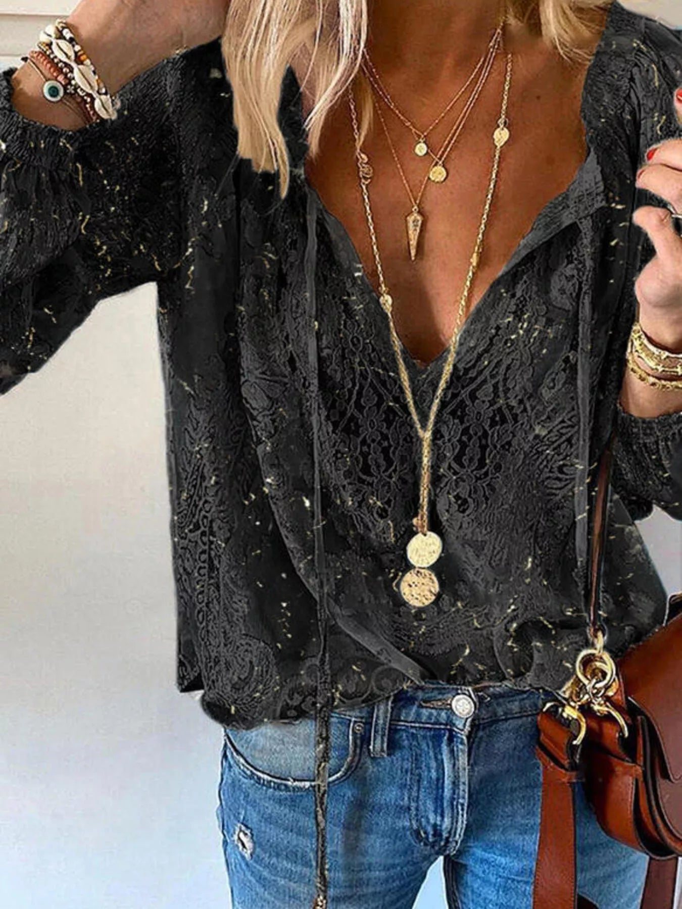 Lace Tie - Neck Blouse - Seedandsoulful