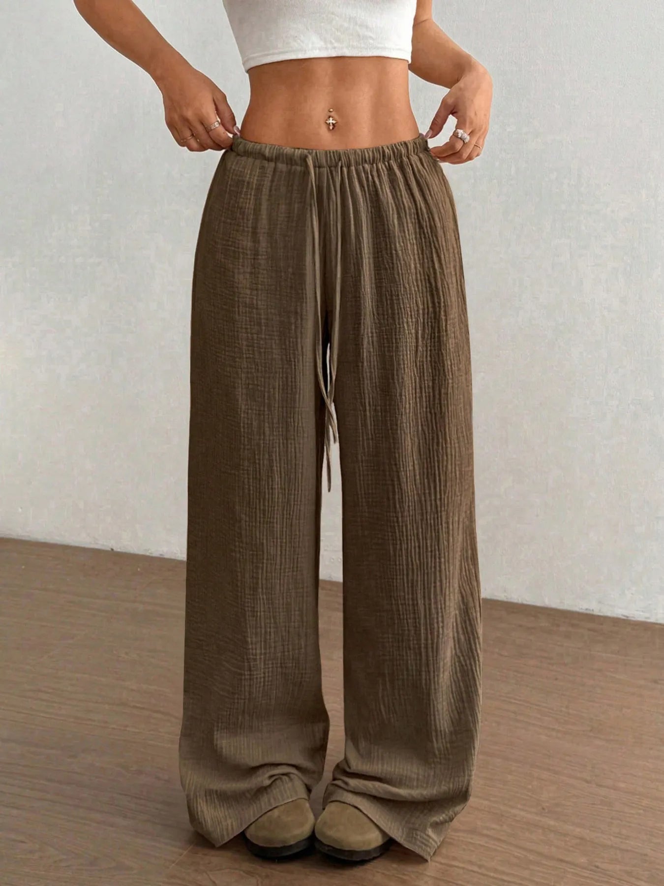 Drawstring Wide - Leg Casual Pants - Seedandsoulful