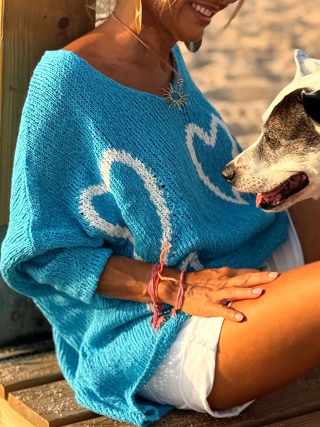 Heart V - Neck Dropped Shoulder Sweater - Seedandsoulful