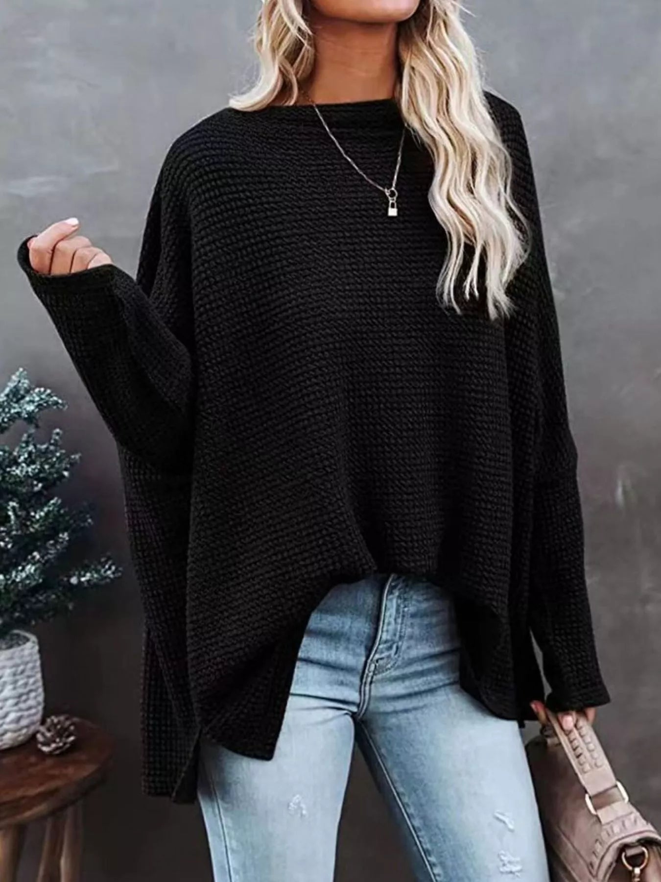 Waffle Knit Boat Neck T-Shirt - Seedandsoulful