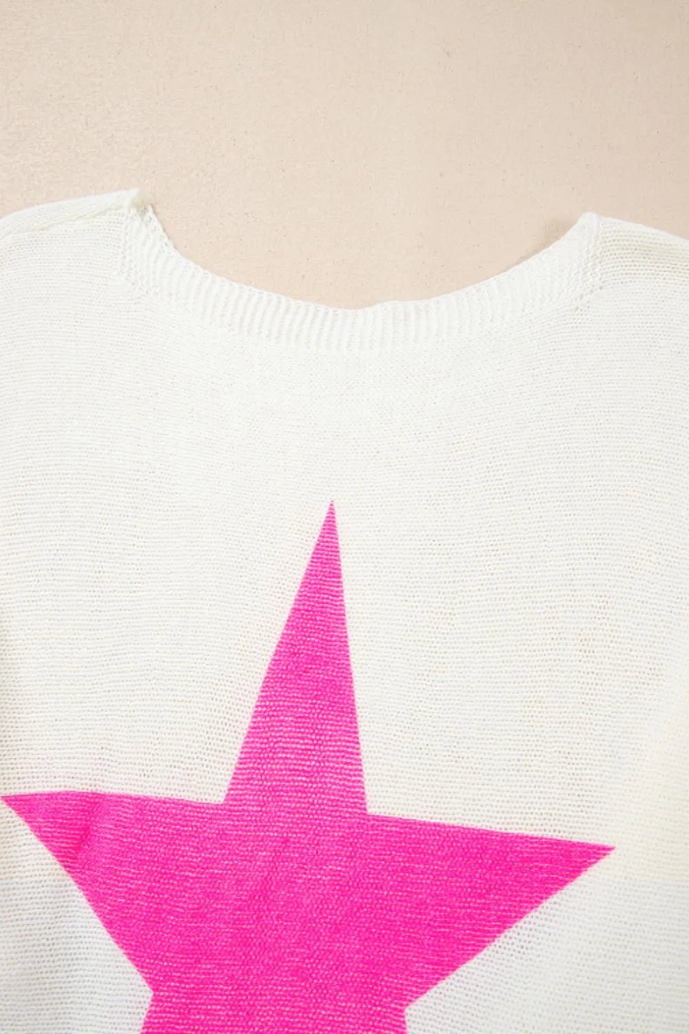 Star Contrast Round Neck Long Sleeve Knit Top - Seedandsoulful