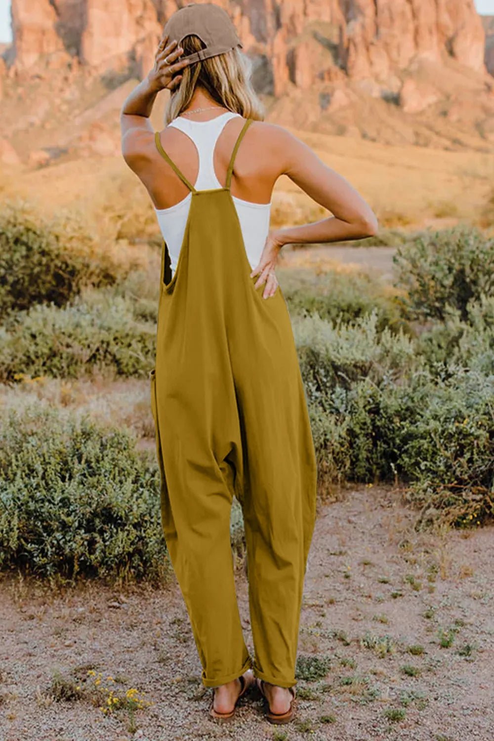 Double Take Full Size V - Neck Sleeveless Jumpsuit with Pockets - Seedandsoulful