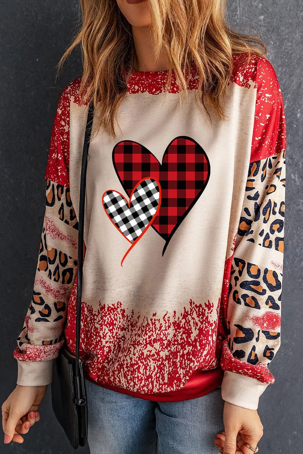 Heart Leopard Round Neck Sweatshirt - Seedandsoulful