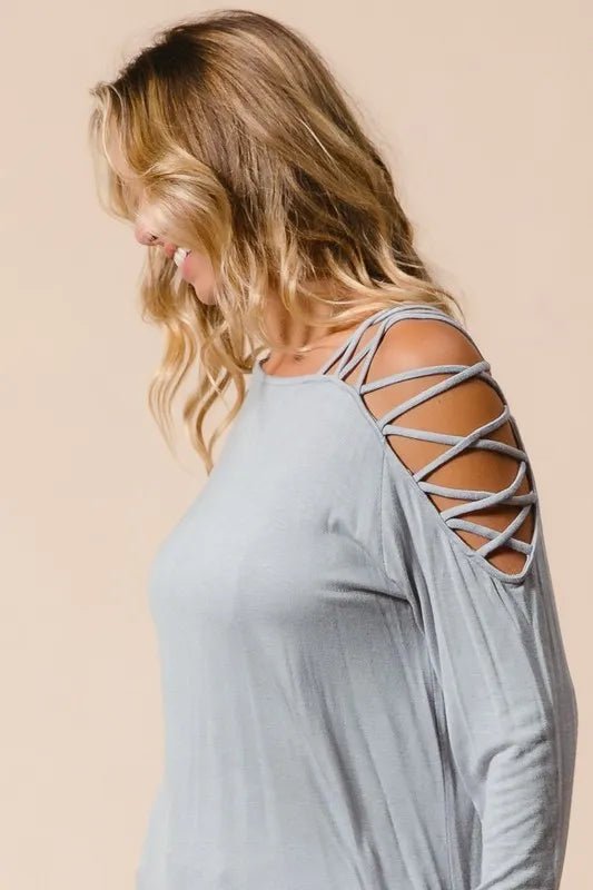 BiBi Jersey Knit One Shoulder Top with Criss Cross - Seedandsoulful