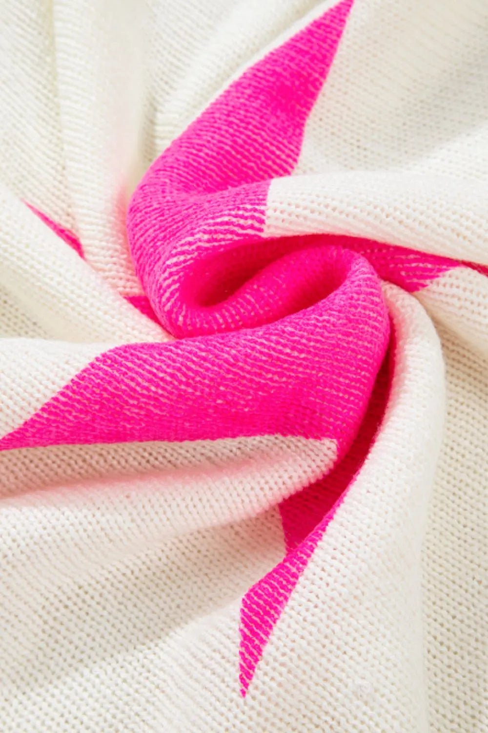 Star Contrast Round Neck Long Sleeve Knit Top - Seedandsoulful