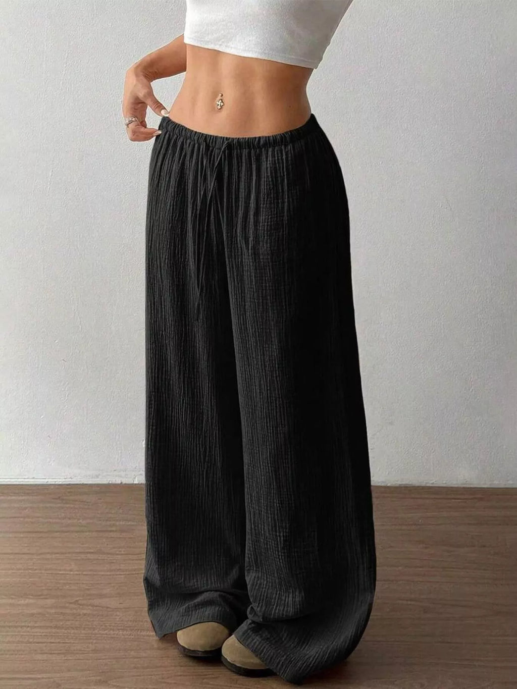 Full Size Drawstring Wide Leg Pants Plus Size - Seedandsoulful