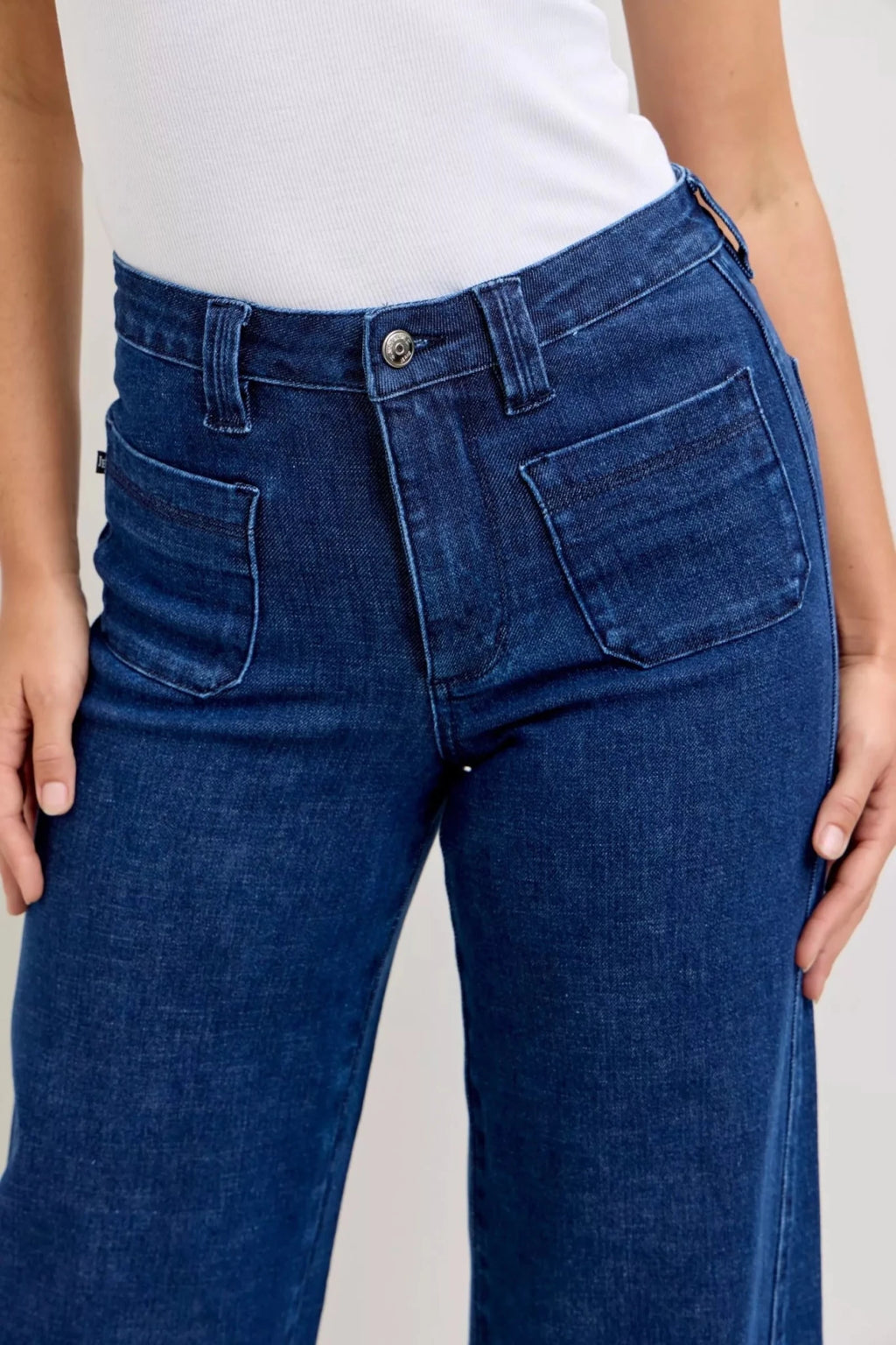 Judy Blue High - Waisted Retro Wide Jeans with Patch Pkts & Twisted Seams - Seedandsoulful