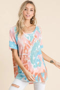 BiBi Tie Dye Print Short Sleeve T-Shirt with Raglan Sleeves - Seedandsoulful