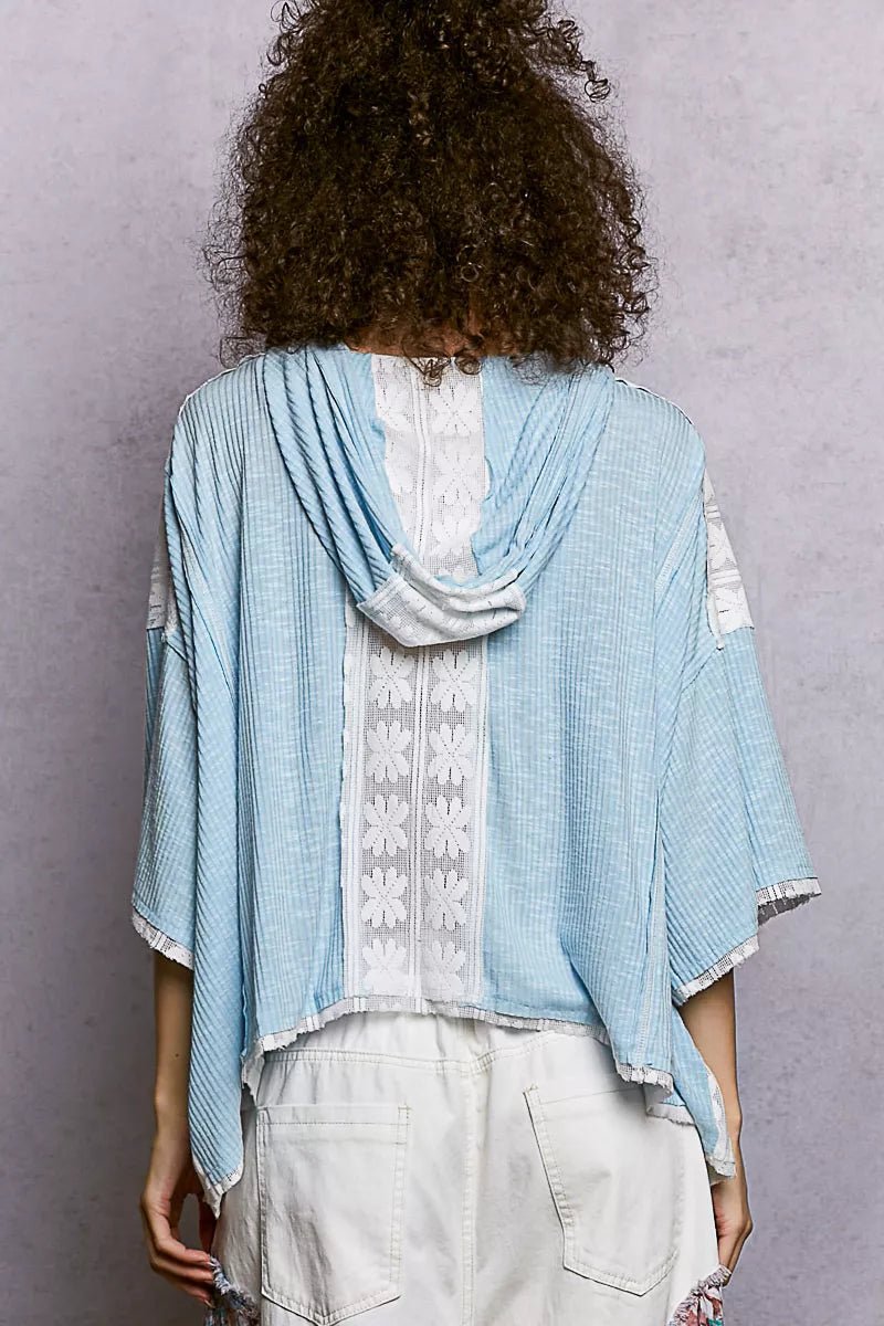 POL Short Sleeve Hoodie Top with Lace Detail - Seedandsoulful