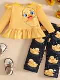 Children's Cute Duck Print Long Sleeve Top and Pants Set - Seedandsoulful