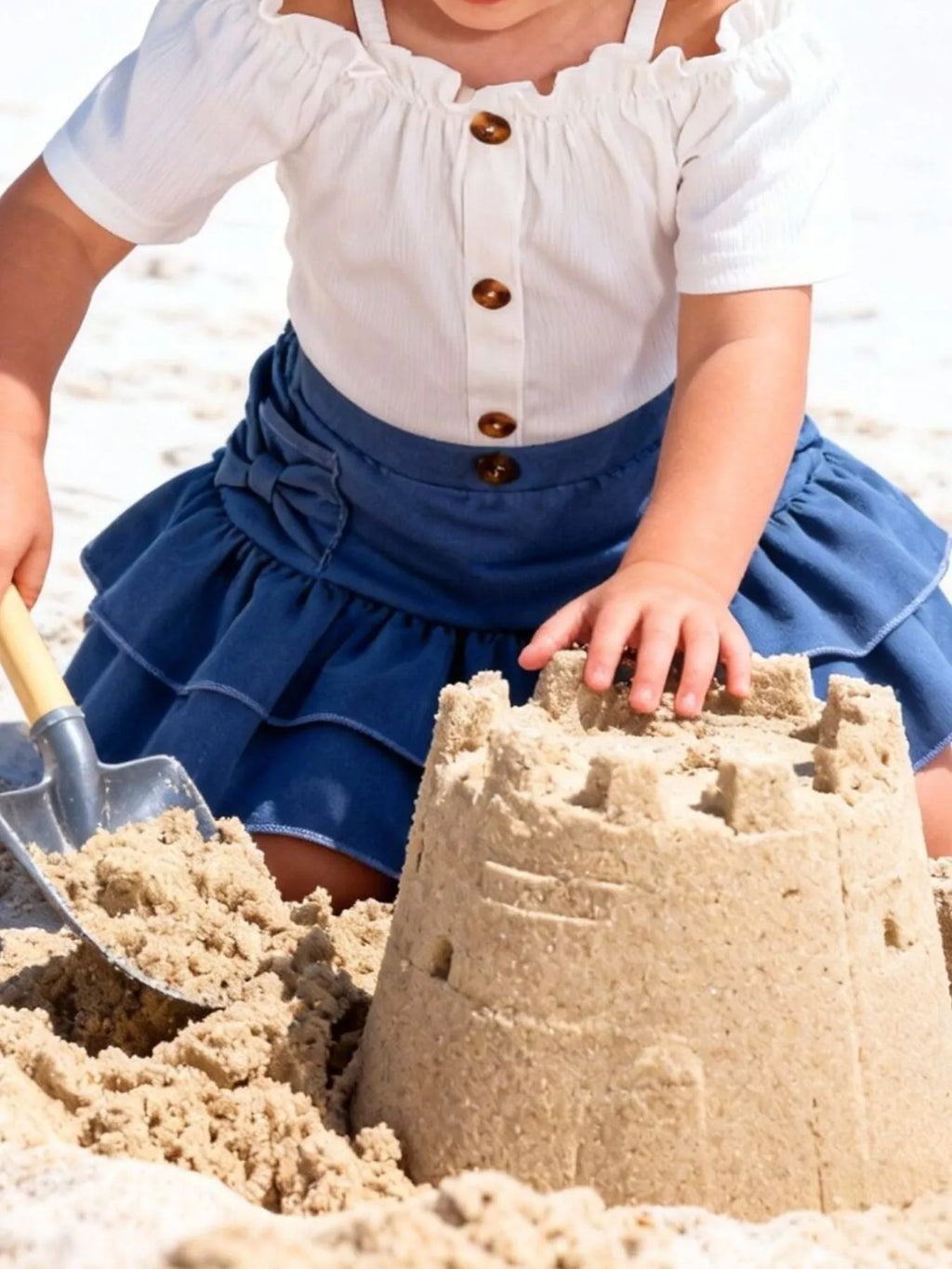 Children's Off - Shoulder Top and Ruffled Denim Skirt Set - Seedandsoulful