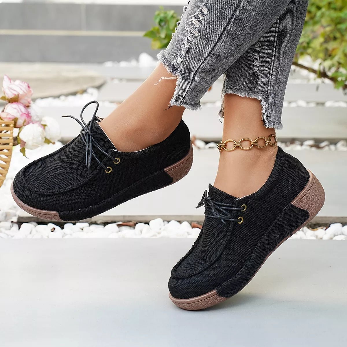 Round Toe Lace - Up Sneakers - Seedandsoulful