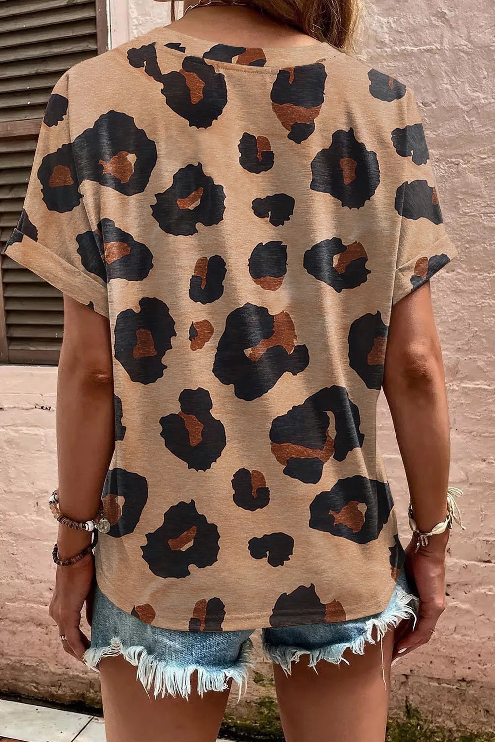 Leopard Half Button Short Sleeve T-Shirt - Seedandsoulful