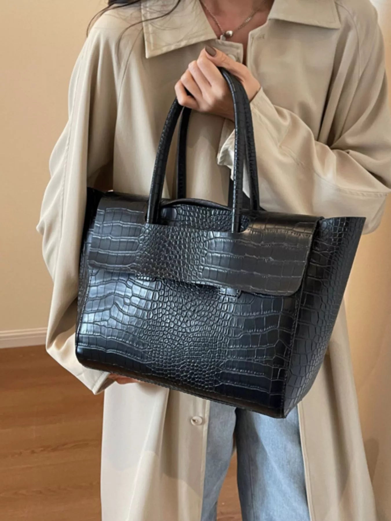 Crocodile Embossed Tote Bag - Seedandsoulful