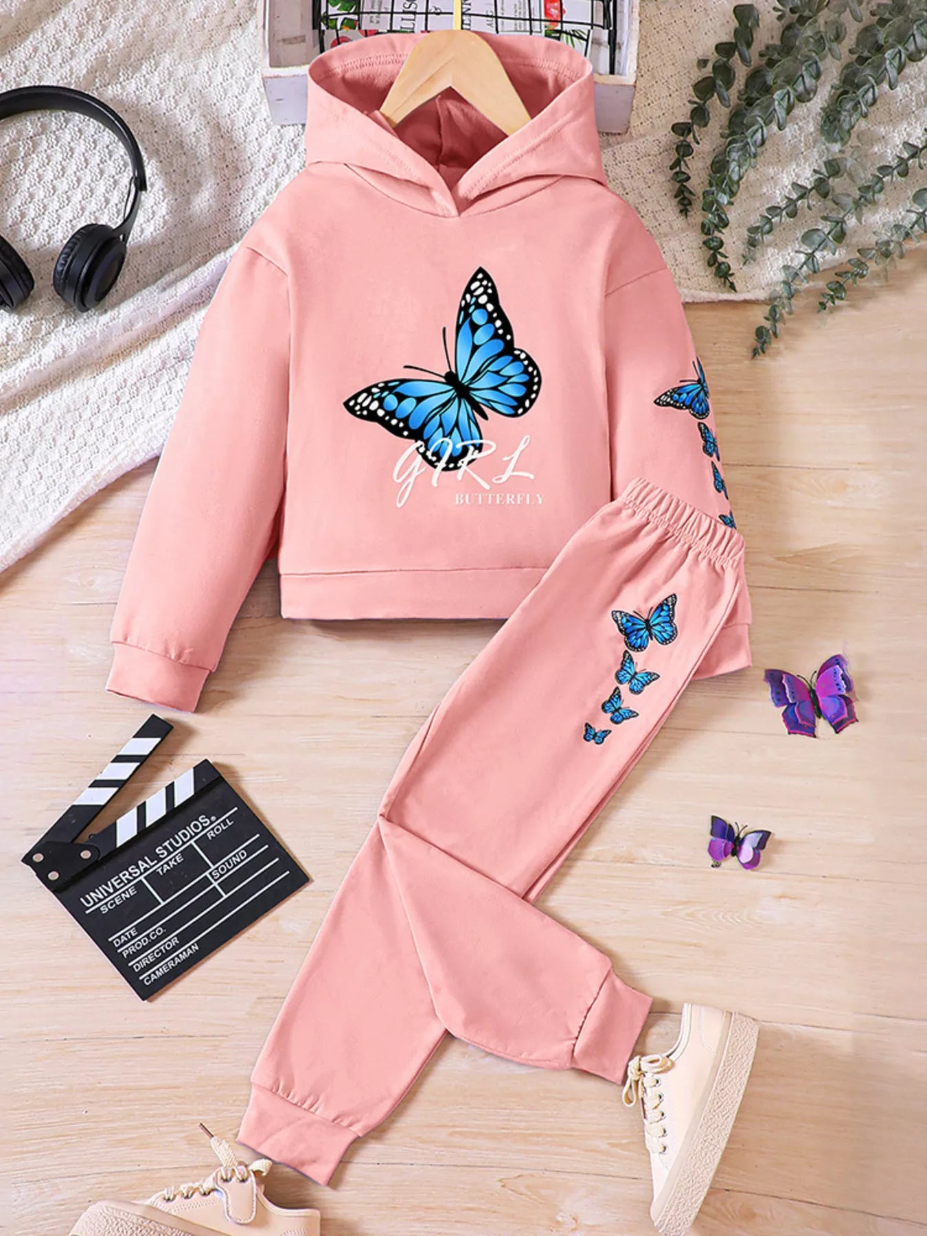 Childrens's Butterfly Print Hoodie & Pants Set - Seedandsoulful