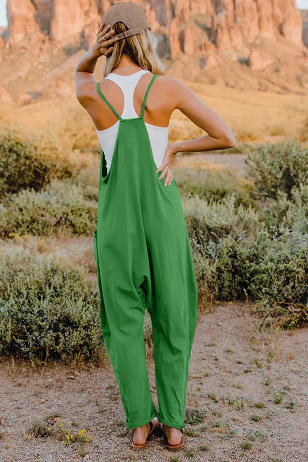Double Take Full Size V - Neck Sleeveless Jumpsuit with Pockets - Seedandsoulful