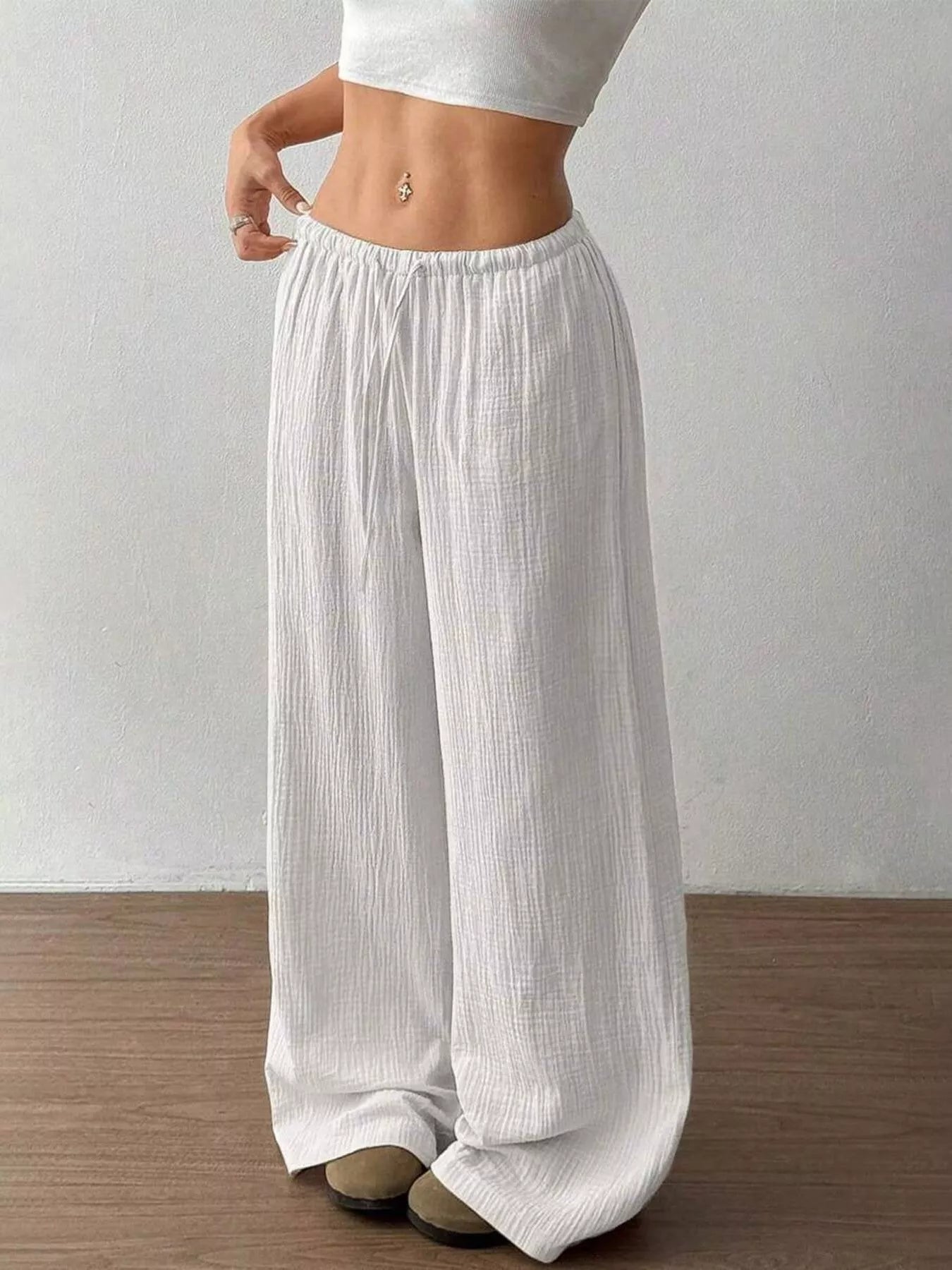 Full Size Drawstring Wide Leg Pants Plus Size - Seedandsoulful