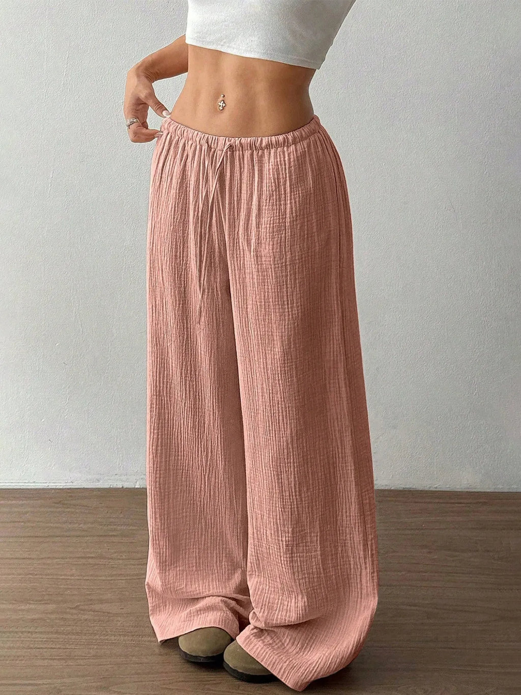 Drawstring Wide - Leg Casual Pants - Seedandsoulful