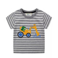 Children's Excavator Striped Round Neck T-Shirt - Seedandsoulful