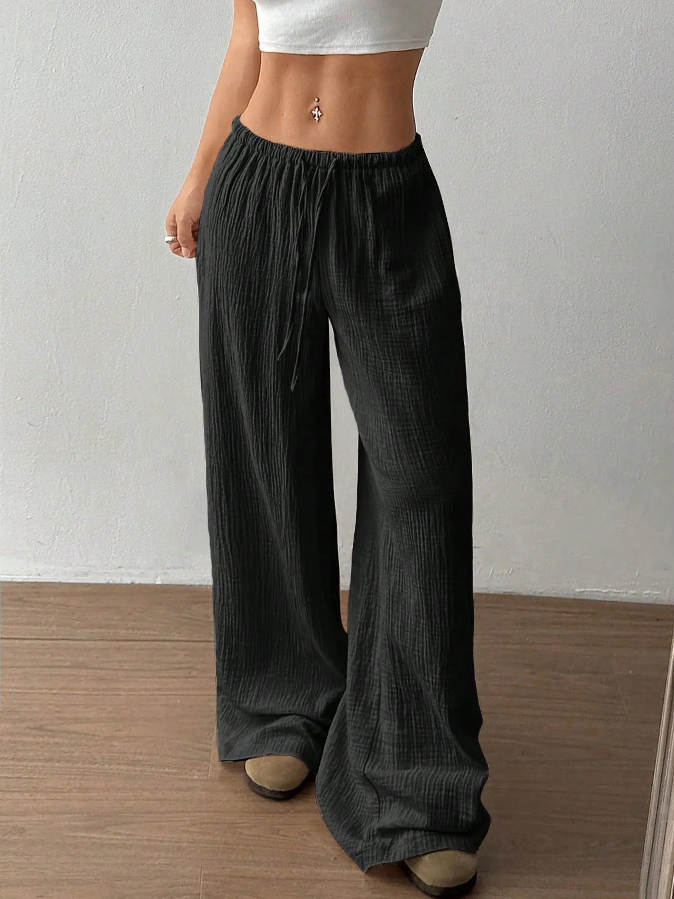 Drawstring Wide - Leg Casual Pants - Seedandsoulful
