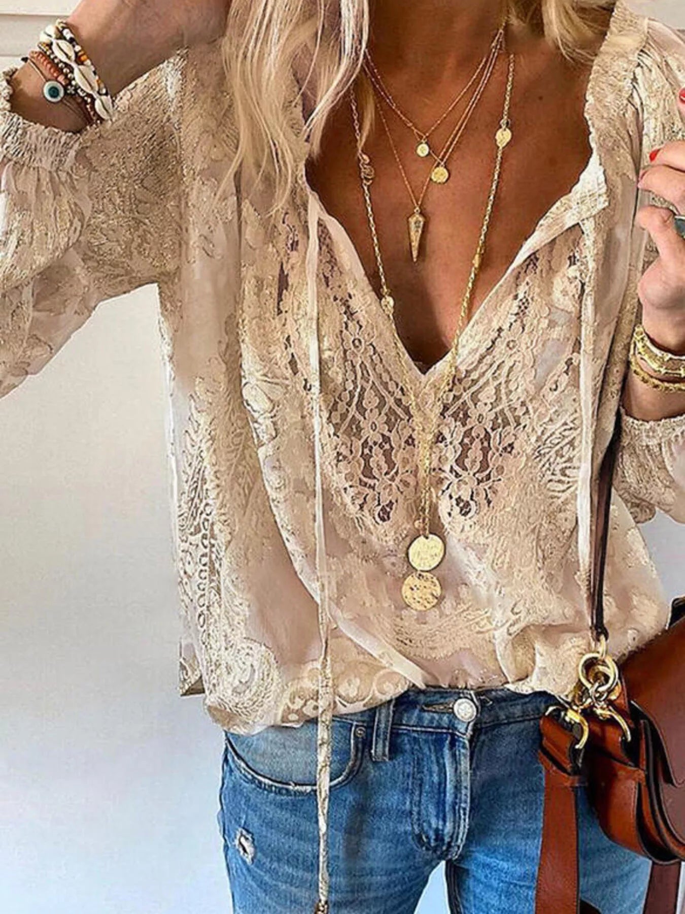 Lace Tie - Neck Blouse - Seedandsoulful