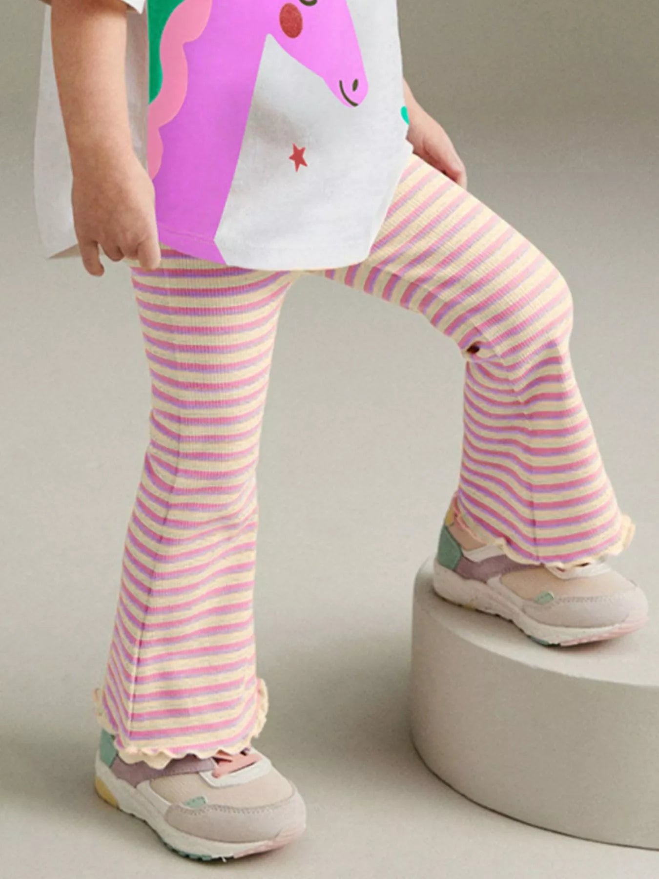 Children's Unicorn Graphic Tee and Striped Pants Set - Seedandsoulful