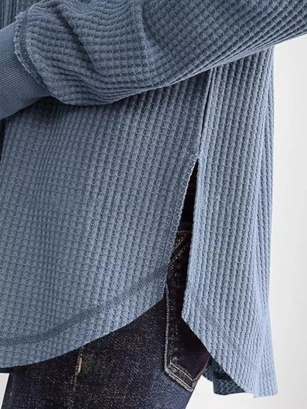 Slit Notched Long Sleeve T-Shirt - Seedandsoulful