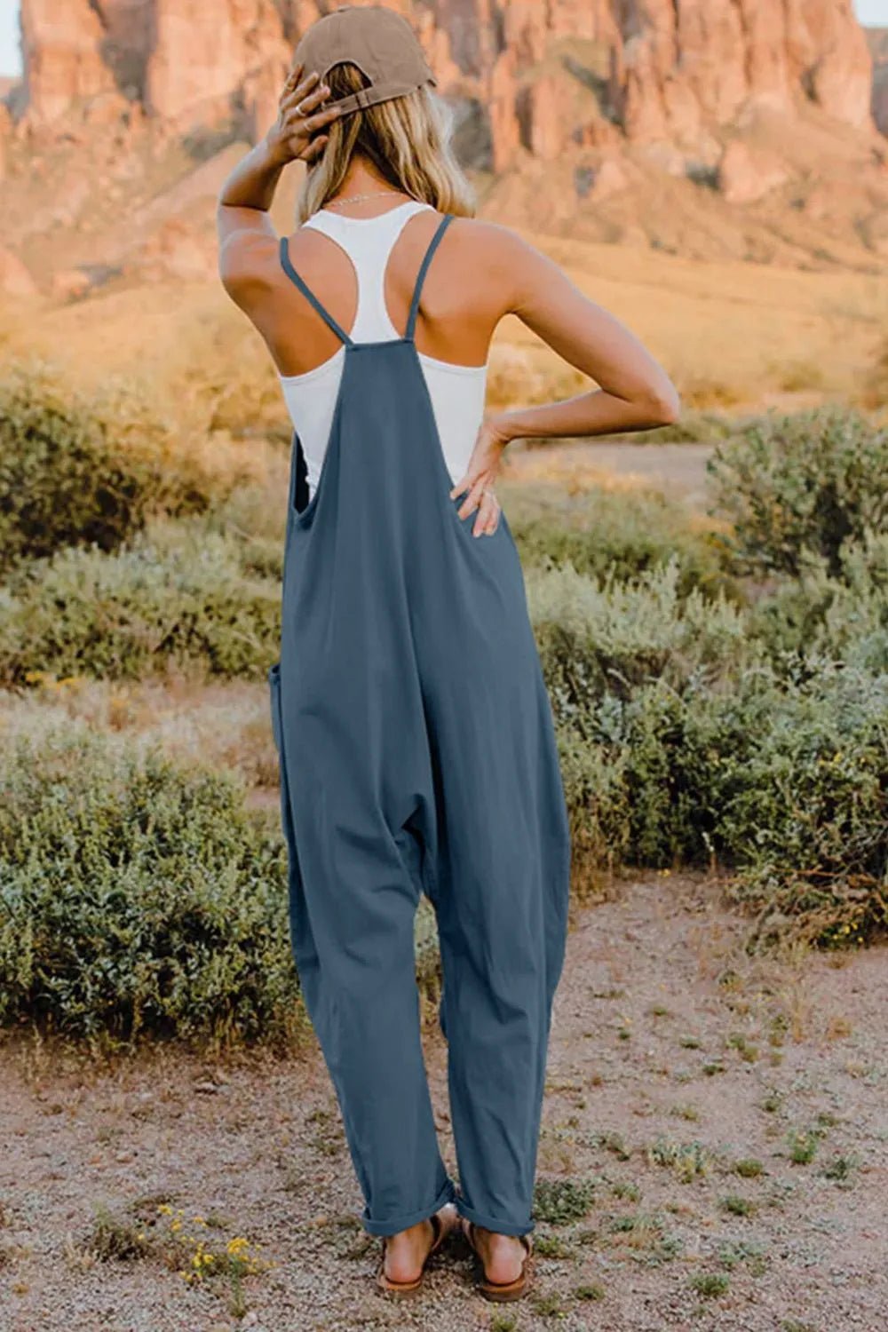Double Take Full Size V - Neck Sleeveless Jumpsuit with Pockets - Seedandsoulful