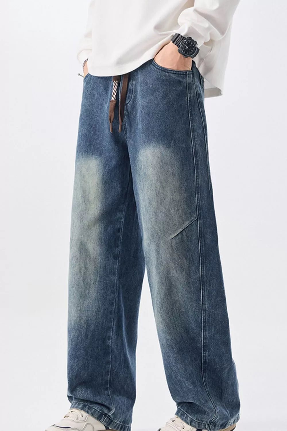 Men's Plus Size Vintage Wash Wide Leg Jeans - Seedandsoulful