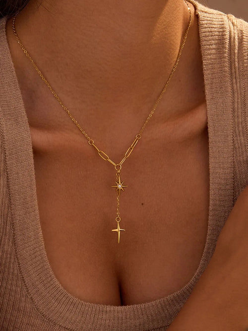 18K Gold - Plated Star Cross Pendant Necklace - Seedandsoulful