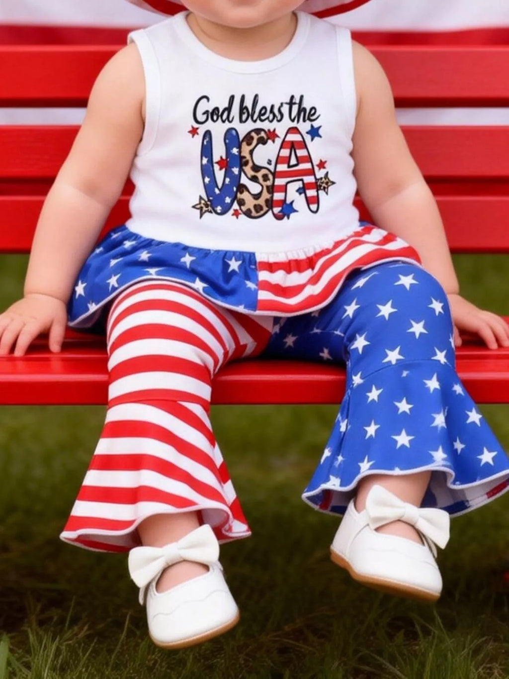 Children's Patriotic Tank and Pants Outfit Set with Hat - Seedandsoulful