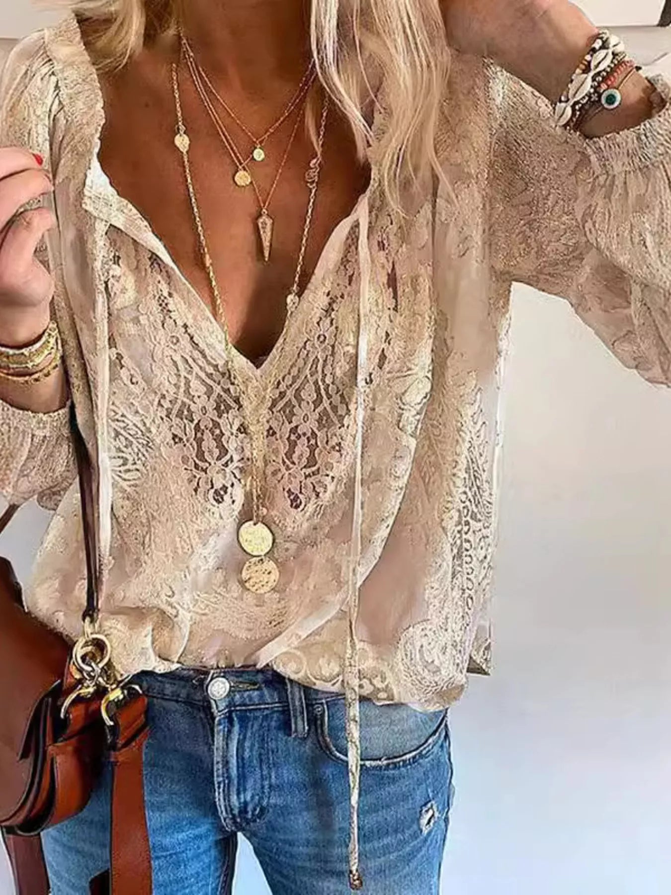 Lace Tie - Neck Blouse - Seedandsoulful