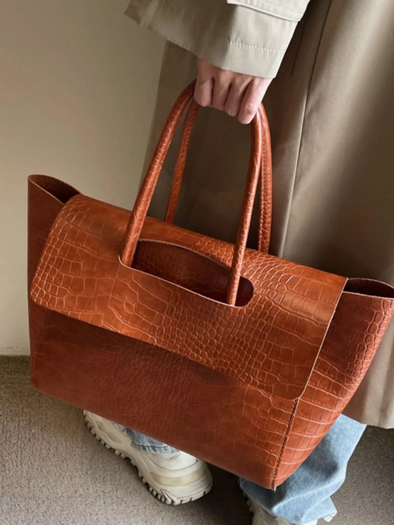 Crocodile Embossed Tote Bag - Seedandsoulful