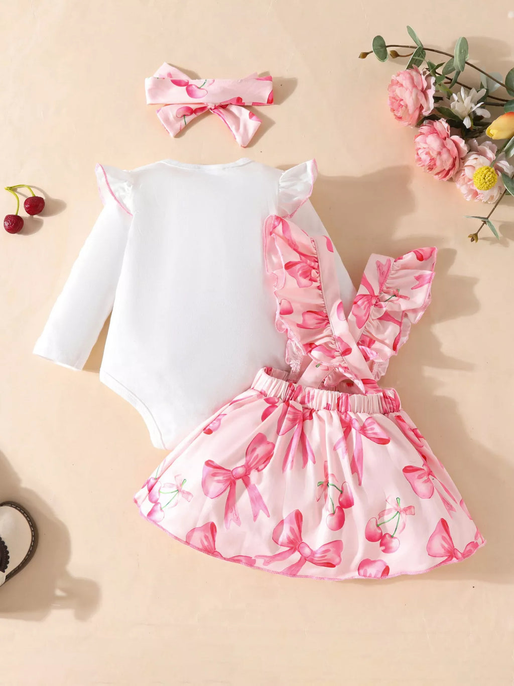 Children's Bowknot Print Ruffle Trim 3 Piece Set - Seedandsoulful